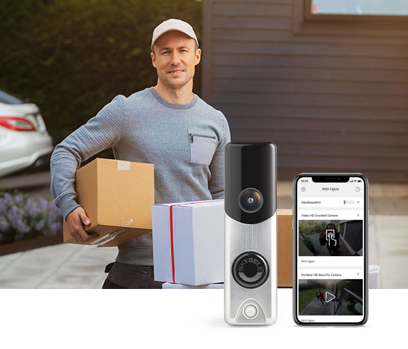 Boligalarm med smartlås fra Yale Doorman og ringeklokken med HD-videokamera