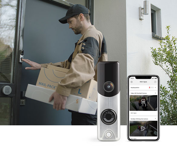 Boligalarm med smartlås fra Yale Doorman og ringeklokken med HD-videokamera